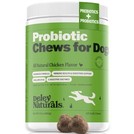 Deley Naturals Dog Probiotic Chews - Dogs Probiotic for Digestive Health with 4 Billion CFUs & Digestive Enzymes - Anti Diarrhea for Dogs - Dog Gut Health Probiotics for Allergies - Made in The USA