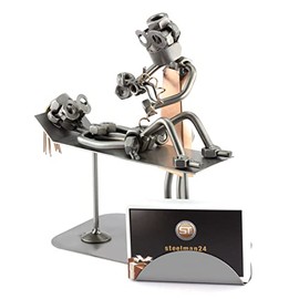 Steelman24 I Nuts and bolts sculpture Midwife With Business Card Holder I Handmade ornaments I Made in Germany I I Metal figurine
