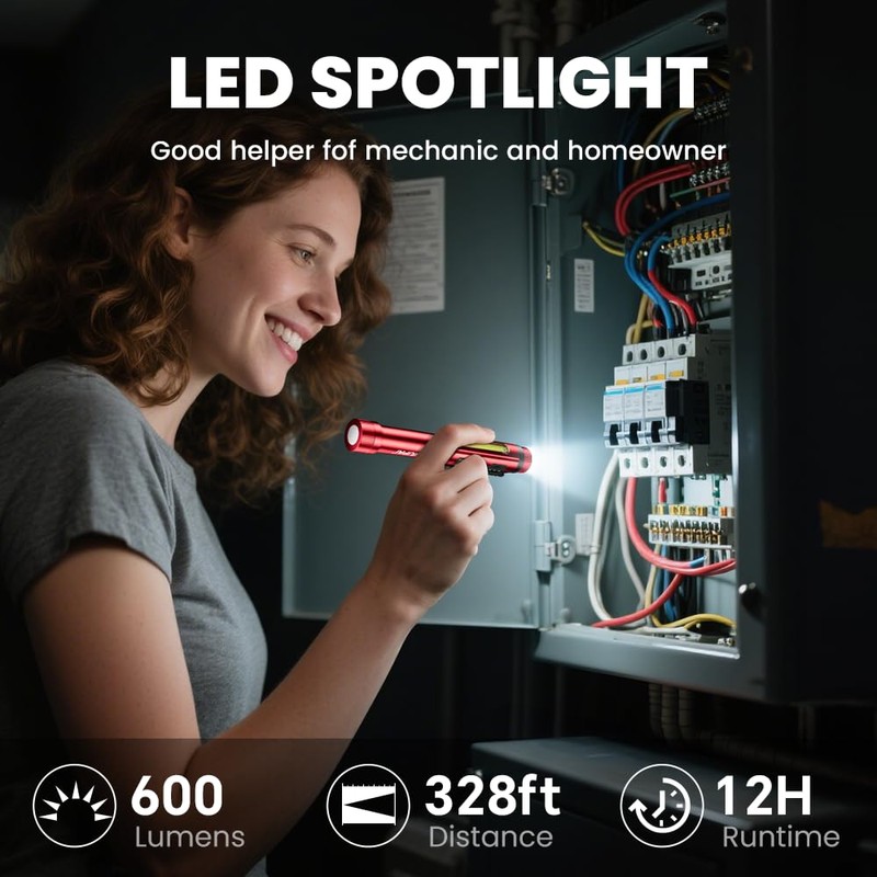 Penlight Flashlight, Rechargeable Work Light 600 Lumens COB LED Pen