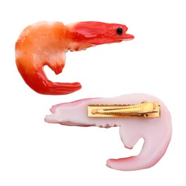 2Pcs Funny Simulated Shrimp Shape Hair Clips 2.7" Food Shaped Hair Clips Women Girls & Unisex Party Hair Accessories, Shrimp C