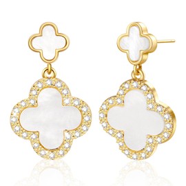 Forever Love Clover Earrings Silver 925 Earrings Women's Stud Earrings Rose Gold Stud Earrings Women's Black Four Leaf Clover Jewellery with Mini Zircon Dupes Jewellery Gift for Women, Silver