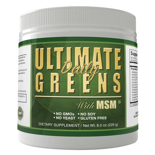 Ultimate Greens MSM Powder 8oz Super Food Drink Supplement Vegan Friendly Kale