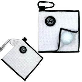 MAGOLFIN Small Magnetic Golf Towel with Clip, Microfiber Waffle Design - Industrial Strength Magnet for Glof Balls, Golf Bags, Carts Clubs - White