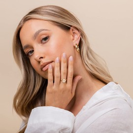 PAVOI Womens 14K Yellow Gold Plated Disc Initial Adjustable Ring | CZ Initial Ring | Initial Rings For Women | "V" Initial Ring V