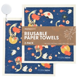 MaisoNovo Swedish Dishcloths for Kitchen | Reusable Paper Towels with Hook | Biodegradable and Reusable Paper Towels Washable | Swedish Dishcloth Reusable Paper Towel | Kyoto Fish - Pack of 2