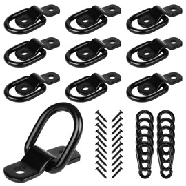 CLIO D Rings Tie Down Anchor 1/4"- Trailer Anchor Rings 1200 lbs, for Trailer Truck Bed Bracket Enclosed Points Pickup Camper Surface Mount 10-Pack D Hooks Heavy Duty (BLACK)