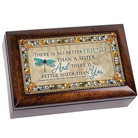 Cottage Garden No Better Friend Sister Amber Earth Tone Jewelry Music Box Plays Amazing Grace