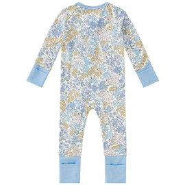 pureborn Baby Boys Girls Sleeper Viscose from Bamboo Pajamas 2-Way Zipper Snug Fit Sleepwear Blue Floral 12-18 Months