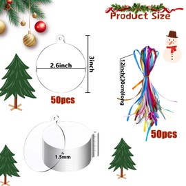 50 Pieces Christmas Hanging Ornaments Set 3''Christmas Ornament Acrylic Blank with 50Pcs 25 Color Ribbons for Christmas Tree DIY Decor (Classic Style, 50.00)