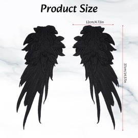letsinstyle 1 Pair 3D Angel Wings Lace Applique Patches, Large Black Embroidered Neckline Lace Appliques, Embroidery Patch for Wedding Bridal Dress Clothes Decor DIY Craft