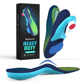 Bukihome Heavy Duty Insoles - 220lbs+ - Distributes Pressure - Cushioning & Shock Absorption - High Arch Support Insoles for Men & Women - Work Boot Shoe Insoles - Orthotics Inserts - XS
