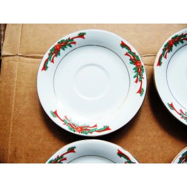 POINSETTIA & RIBBONS NEW OTHER(old stock)SET OF 4 CHRISTMAS POINSETTIA & RIBBONS SAUCERS 6"R