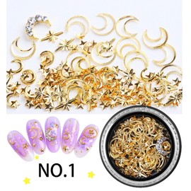 Moon and Star Rivet Glitter Nail Studs Metal Decoration Starry Sky Design Nail Supply Metallic Studs Night Sky Starry Star and Moon 3D Nail Decals/Ornaments for Nails Art (2.5g)