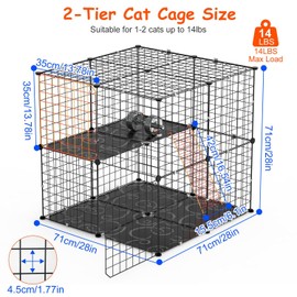 2 Tier Cat Cage Playpen, 28in Indoor Pet Cat Enclosures, Detachable Cat Crate Metal Wire Kennels House with Climbing Ladder for Ferret Squirrel Small Animals, Easy to Assemble
