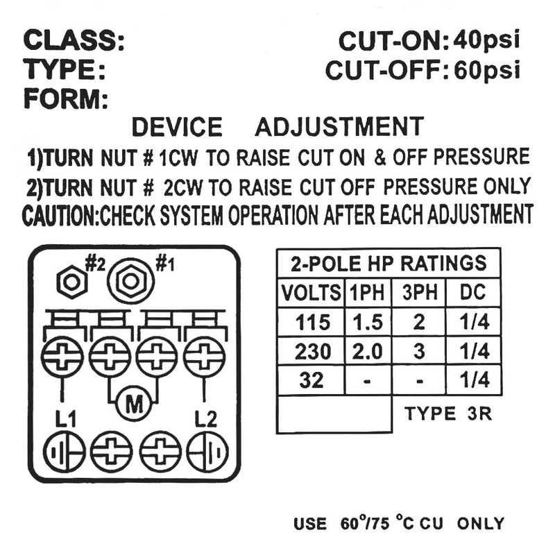 Water Pressure Switch 40-60psi Well Pump Pressure Switch Electric Auto