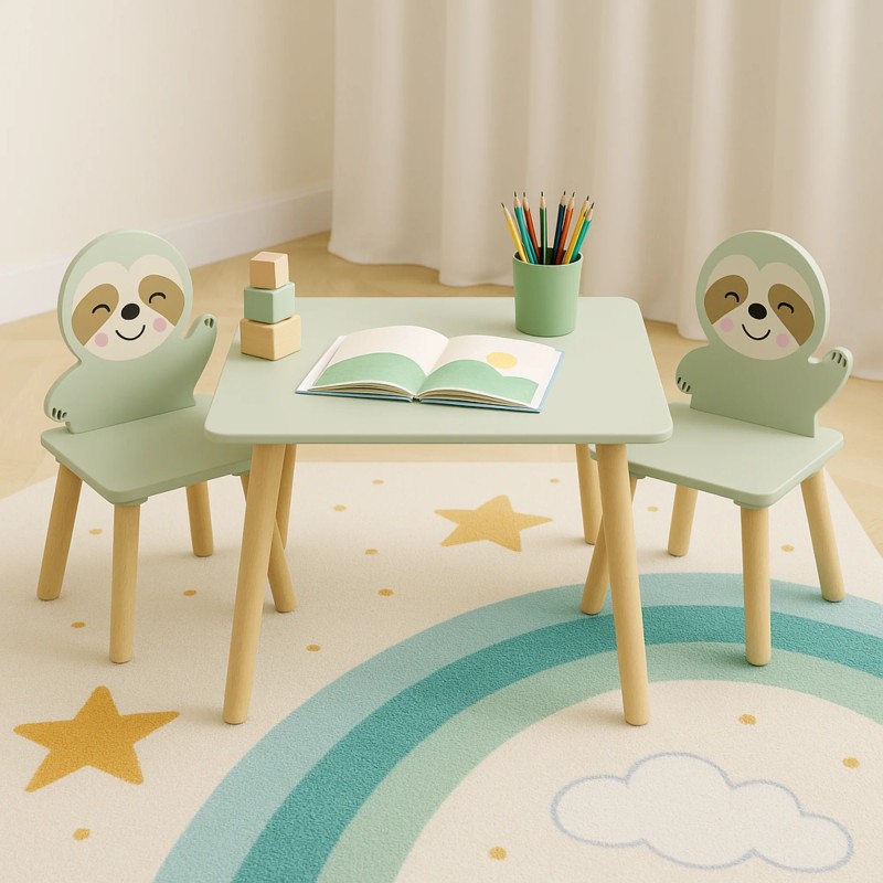 Modern Kids Table Chair Set 2 Sloth Chairs MDF Toddler