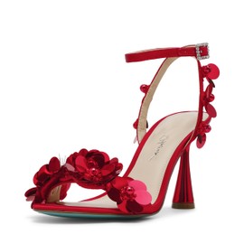 Betsey Johnson Women's Arlo Heeled Sandal, Red, 6