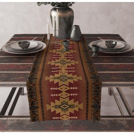 Yoakiet Vintage Aztec Table Runner Southwestern Ethnic Tribal Style Rustic Vintage Geometric for Table Decor Farmhouse Wedding Dinner Holiday Party Home Table Runner13x120in