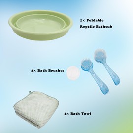 Bearded Dragon Accessories, Bearded Dragon Pool with 2 Bath Brushes and 1 Towel, Reptile Bath Tub, Reptile Swimming Pool for Lizard, Geckos, Tortoises