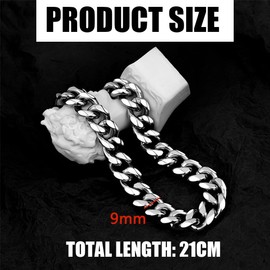 SULIUDAJI Men's Stainless Steel Bracelet, Curb Chain Bracelet for Men/Boys, Heavy Links, Cuban Link Bracelet, Bangle, Hip Hop Rapper Fashion Jewellery, 10 mm Wide / 21 cm Long
