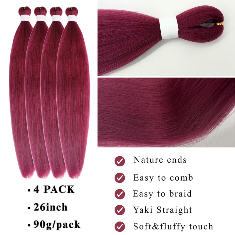 Burgundy Braiding Hair Pre stretched Curl Boho Hair for Braiding