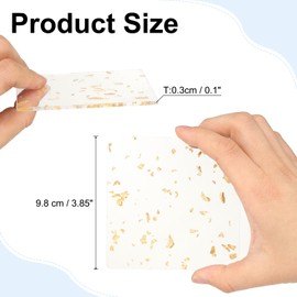 sourcing map 2pcs Gold Foil Acrylic Cup Coaster, Square Acrylic Drink Coaster Non-Slip Table Coaster for Dining Table Centerpiece Decor