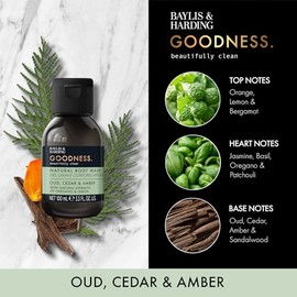 Baylis & Harding Goodness Oud, Cedar & Amber Body Wash 100 ml (Pack of 1) - Vegan Friendly