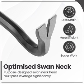 Hardys Hand Tools - Heavy Duty 12" Treated Carbon Steel Crow Bar, Swan Neck Wrecking Bar with Chisel End, Ideal Tools for Men, Crow Bars for Lifting Floorboards, Removing Nails