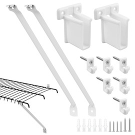 MILYARD 12 Inch Wire Shelf Brackets Kits, Closet Support Rod with Wire Shelf End Bracket and Down Wall Clips for Metal Shelving (Included Screws and Anchors)