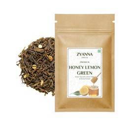 ZYANNA Honey Lemon Green Tea - Premium Indian Loose Leaf Green Tea (3.53oz-100g-50 Cups) Green Tea with Honey Extract & Lemon Peels - 100% Natural, Refreshing