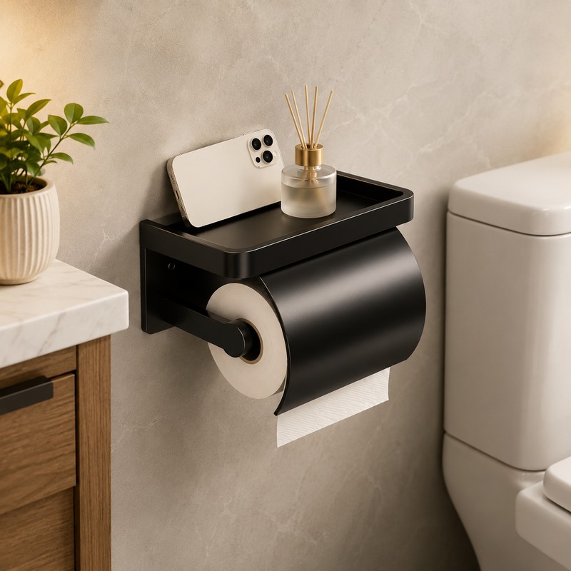 Toilet Paper Holder for Bathroom - Self-Adhesive Ventilated Wall Mount