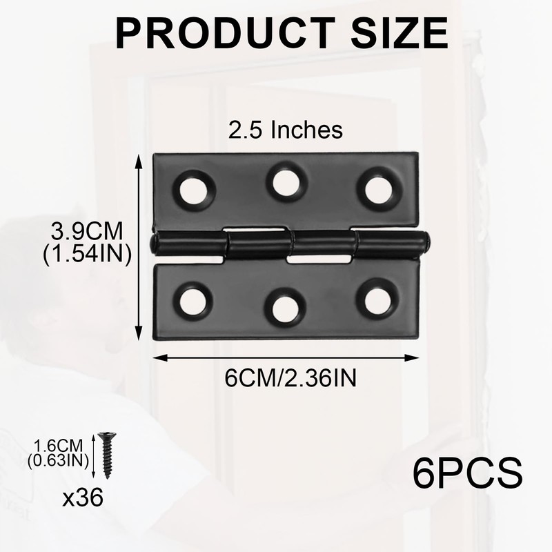 6PCS Black Hinges, Butt Hinges, 2.5 inch Black Hinge with