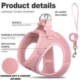 Fida Cat Harness and Leash Set for Walking Kitten and Puppy, Escape Proof Kitten Harness with Breathable Lightweight Soft Mesh, Adjustable Reflective Step-in Design. (XXXS, Pink)