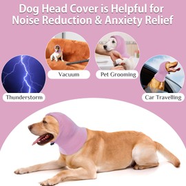 IDOMIK Dog Calming Hoodie,Ear Wraps for Dog to Calm Anxiety,Ears Head Cover for Noise Protection,Snoods for Pets Grooming Force Drying Fireworks,Hematoma Ear Wrap Headband,Pink,S