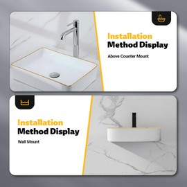 Dollate 24x14 Inch Gold Rim Bathroom Vessel Sink Rectangular Above Countertop Vanity Sink Basin Modern White Porcelain Ceramic Vanity Lavatory Bath Sink Basin