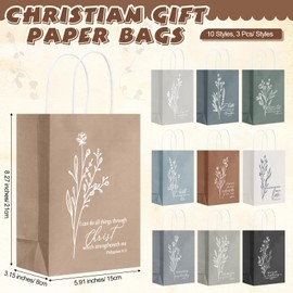 Kolldenn 30 Pcs Christmas Christian Bible Verse Gift Bags Religious Neutral Aesthetics Bags Church Bags Goodie Bags with Handles for Women Wedding Birthday Baptism Wrapping Bags