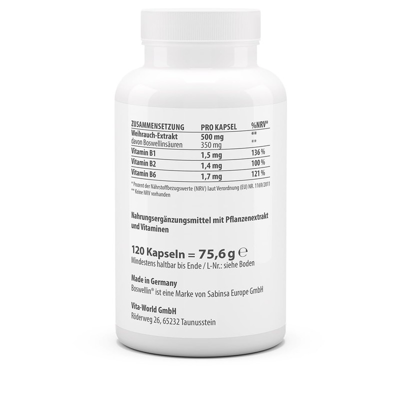 Vitaworld Boswellia Frankincense Extract, 500 mg, Original Boswellin Extract, 350