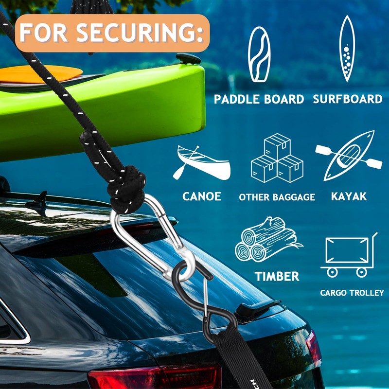 Kayak Tie Down Straps Kit – Bow & Stern Loops,