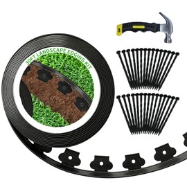 KBJALQ 30 FT Landscape Edging 2 Inch Tall with 30-Pack Spiral Nylon Anchoring Spikes and 1 Hammer,Plastic Garden Edging Border for DIY Garden,Grass,Lawn Edging,Yard (30 FT)