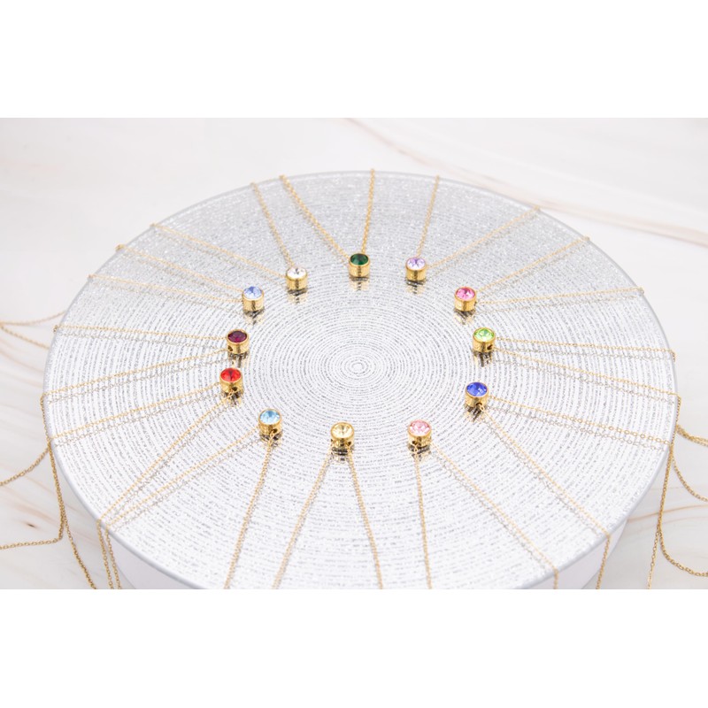 Bixorp Birthstone Necklace with Cubic Zirconia Pendant - Stainless Steel