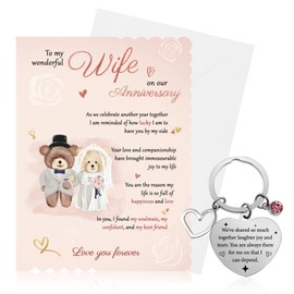 Anniversary Wife Gifts from Husband Wedding Anniversary Card for Wife Greeting Cards with Envelope I Love You Keyring Keychain Gifts for Her Wife Present Valentine Card