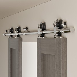 CCJH 6FT/72'' Stainless Steel Sliding Track Barn Door Hardware Kit for Double Door Heavy Duty