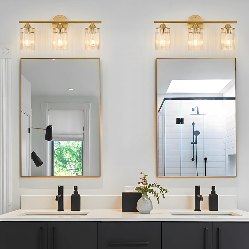 Jonsi Gold Bathroom Light Fixtures 3-Light Vanity Lights Modern Wall