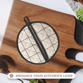 MyHome Country Pot Holders, Heat Resistant Oven Gloves, Cotton Oven Gloves, Pot Lid Holder, Pot Holders for Kitchen, Cotton, Trailles, Black, 20 x 20 cm