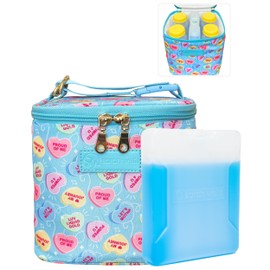 Sarah Wells Cold Gold Breastmilk Cooler Bag with Safety Tested Ice Pack – Insulated Milk Storage for Work, Travel & Daycare - Fits Bottles & Parts - Machine Washable (Candy Conversation Hearts)