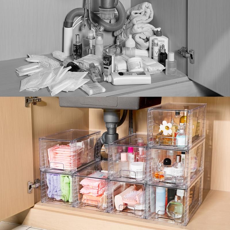 VTOPMART Transparent Clear Acrylic Large Stackable Kitchen Pantry Drawers, undersink,nursing