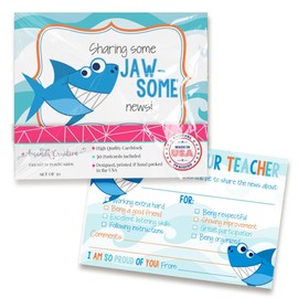 Amanda Creation Happy Mail! Shark Teacher Mail for Students – 30 4”x6” Fill In Postcards JAW-SOME News to Share Brag Cards Bulk Positive Notes to Send Home to Parents Mailbox Cute & Inspirational