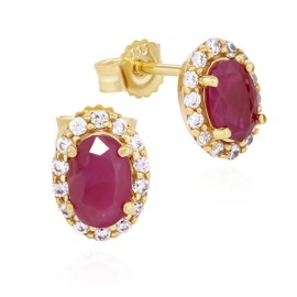 NKlaus Pair of Solitaire Genuine Ruby Stud Earrings 333 White Gold 8 x 7 mm Zirconia White Earrings 11956, White Gold