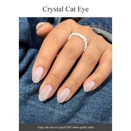 AutyaMee Semi Cured Gel Nail Strips (Crystal Cat Eye), Pink Omber, 20 Pcs Gel Nail Wraps, Stickers, UV Light Required, Salon Quality, Long Lasting