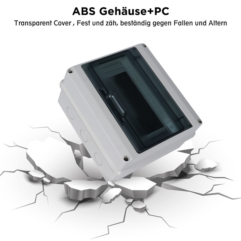 Surface-Mounted Distribution Box, 1 Row, 5 Modules, IP65 Fuse Box,